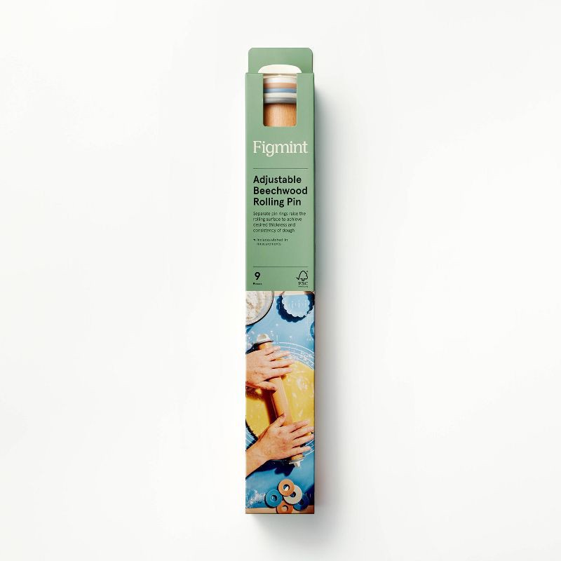 slide 5 of 7, 17.28" Adjustable Wood Rolling Pin Light Brown - Figmint™: Handled for Baking, Hand Wash, 1.16 lbs, 1.16 lb