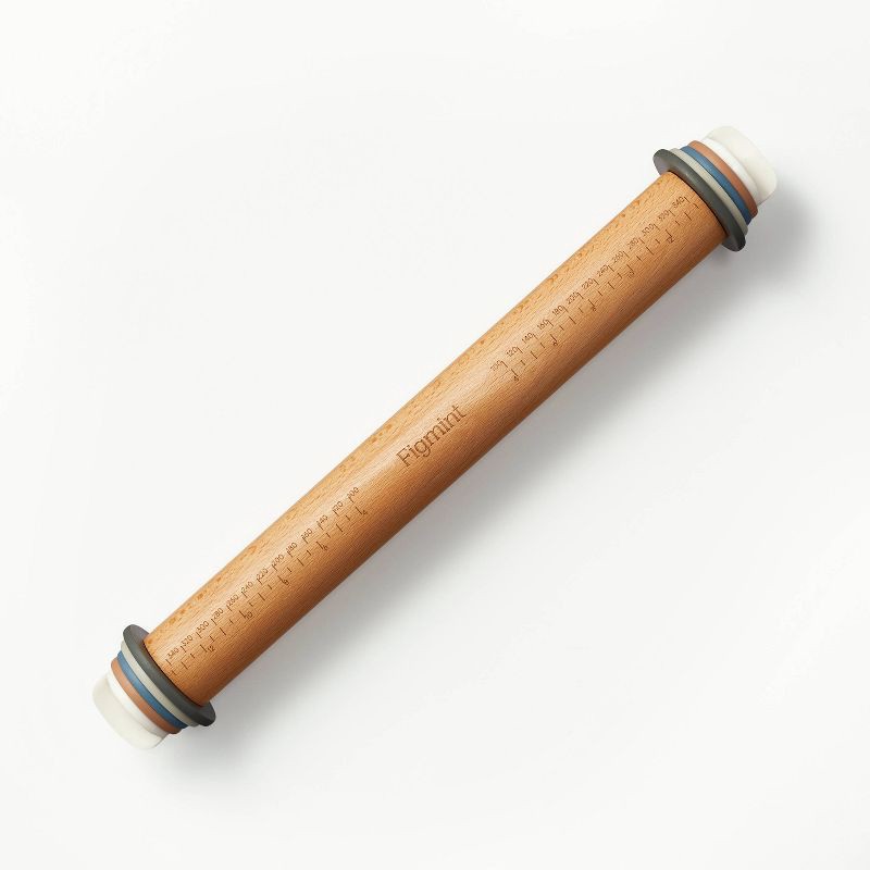 slide 1 of 7, 17.28" Adjustable Wood Rolling Pin Light Brown - Figmint™: Handled for Baking, Hand Wash, 1.16 lbs, 1.16 lb