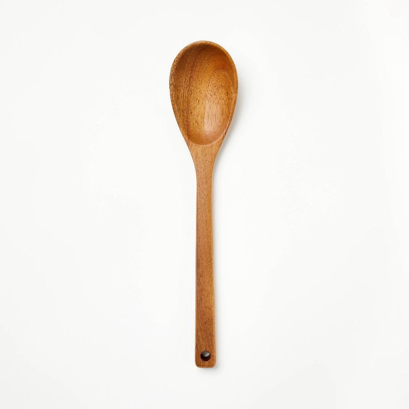slide 1 of 3, Acacia Wood Solid Spoon Brown - Figmint™: Hand Wash, 12.99" Length, 7.52" Handle, 2.7" Width, Best Material, 1 ct