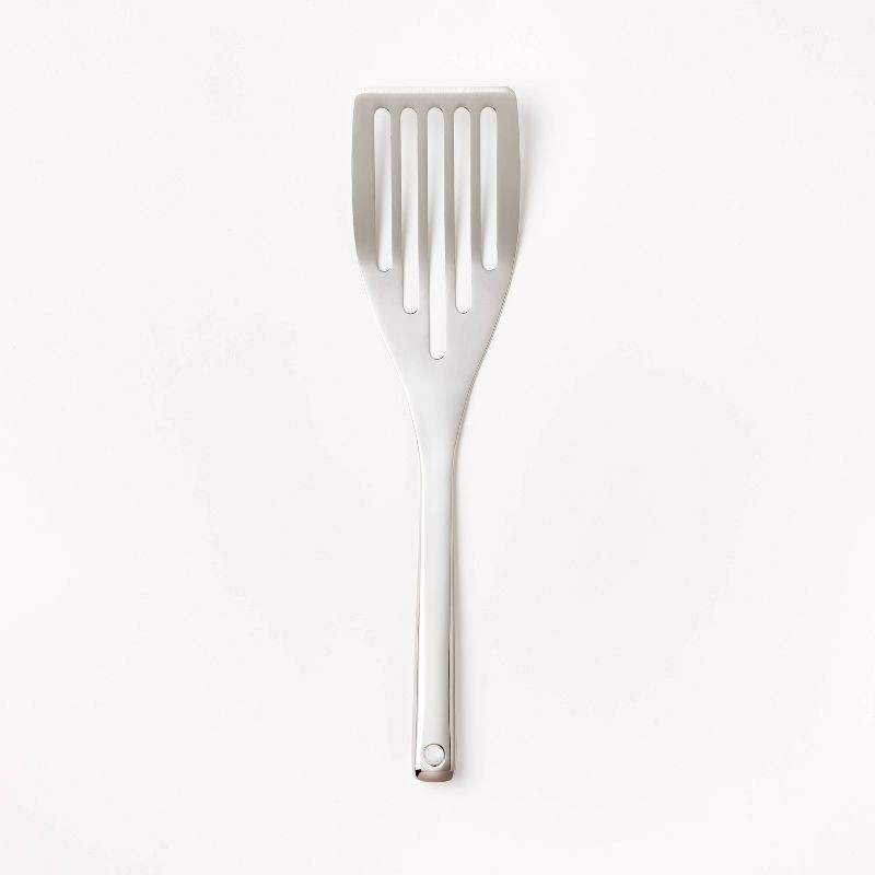 slide 1 of 3, Stainless Steel Slotted Fish Turner Silver - Figmint™: Metal Spatula for Cooking, Dishwasher-Safe Utensil, 1 ct