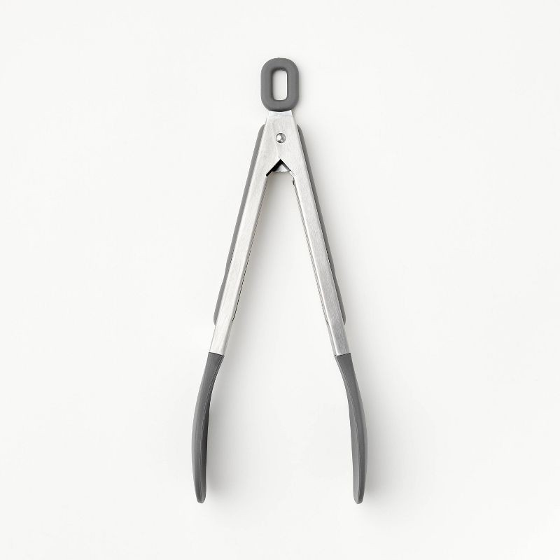 slide 1 of 4, 9" Stainless Steel Tong with Silicone Tip Dark Gray - Figmint™: Kitchen Tongs, Dishwasher-Safe, 11.02" Length, 1 ct