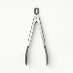 9" Stainless Steel Tong with Silicone Tip Dark Gray - Figmint™: Kitchen Tongs, Dishwasher-Safe, 11.02" Length