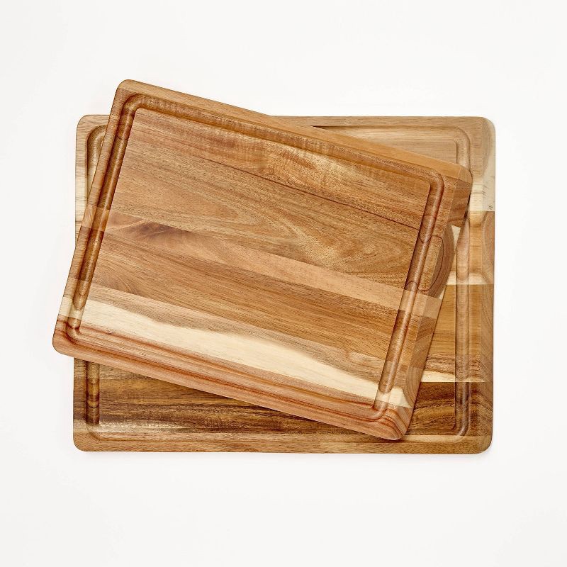 slide 1 of 7, 2pc Reversible Acacia Wood Cutting Board Set Natural - Figmint™: Charcuterie & Kitchen Boards with Juice Canal, 2 ct