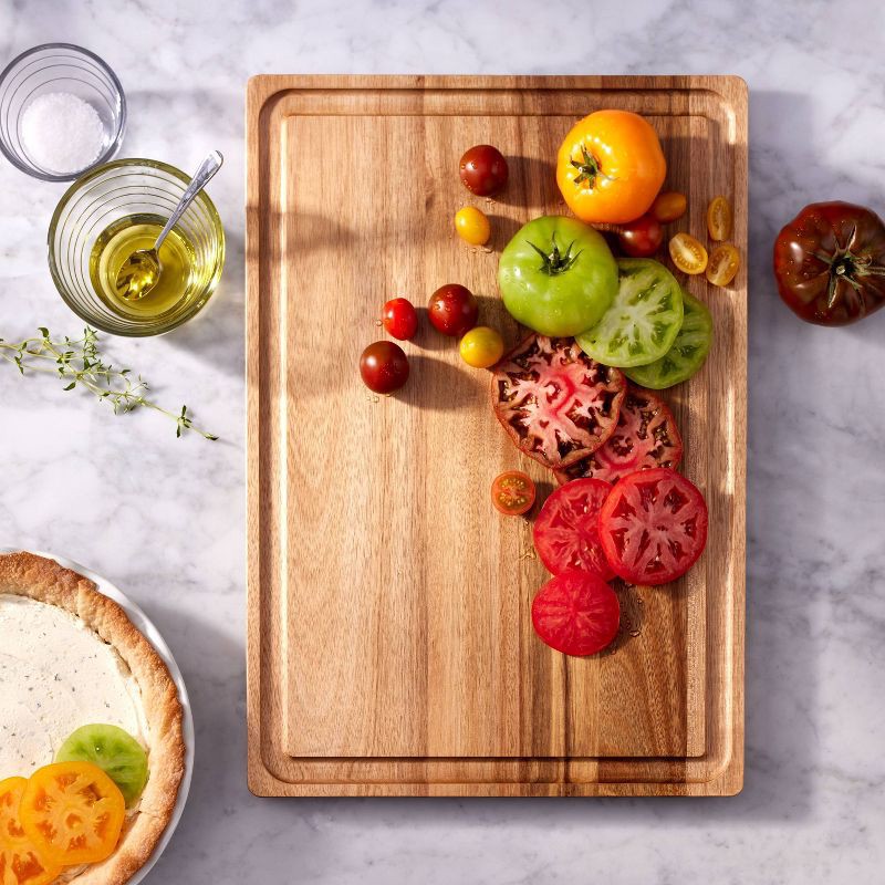 slide 2 of 4, 14"x20" Acacia Wood Carving Board with Juice Groove Natural - Figmint™: Reversible Wooden Cutting Board, Charcuterie, 1 ct
