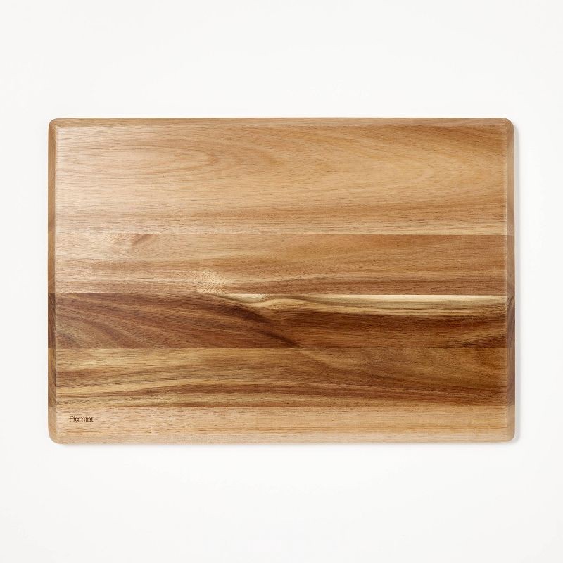 slide 3 of 4, 14"x20" Acacia Wood Carving Board with Juice Groove Natural - Figmint™: Reversible Wooden Cutting Board, Charcuterie, 1 ct