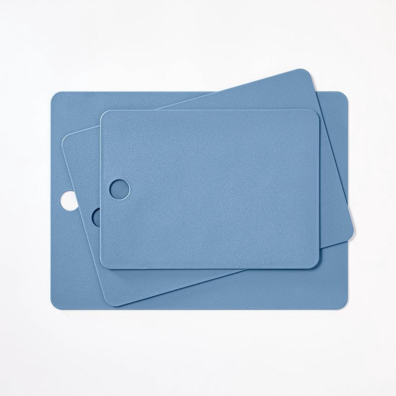 slide 1 of 4, 3pc Recycled Poly Essentials Cutting Board Set Blue - Figmint™: Dishwasher-Safe, Small to Large Sizes, 3 ct