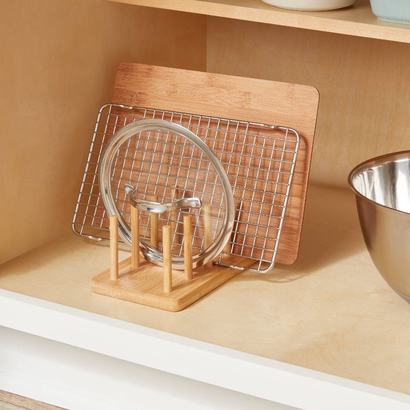 slide 2 of 3, Wood 4 Slot Cutting Board Pan Lid Organizer Yellow - Brightroom™, 1 ct