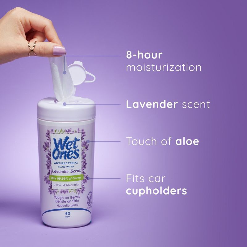 slide 4 of 7, Wet Ones Lavender Antibacterial Hand Wipes - 40ct, 40 ct