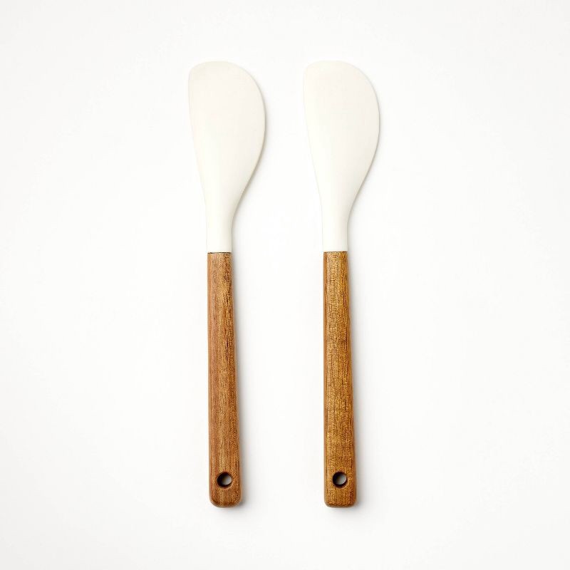 slide 1 of 4, 2pk Acacia Wood/Silicone Mini Spatula Set Cream - Figmint™: Flexible Kitchen Utensils, Hand Wash, 2 ct