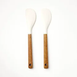 2pk Acacia Wood/Silicone Mini Spatula Set Cream - Figmint™: Flexible Kitchen Utensils, Hand Wash