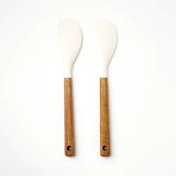 2pk Acacia Wood/Silicone Mini Spatula Set Cream - Figmint™: Flexible Kitchen Utensils, Hand Wash