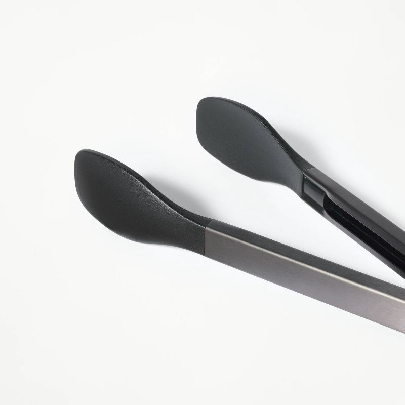 slide 3 of 4, 9" Stainless Steel Tongs with Silicone Head Matte Black - Figmint™: Kitchen Tongs, Dishwasher-Safe, Cooking & Salad Use, 1 ct