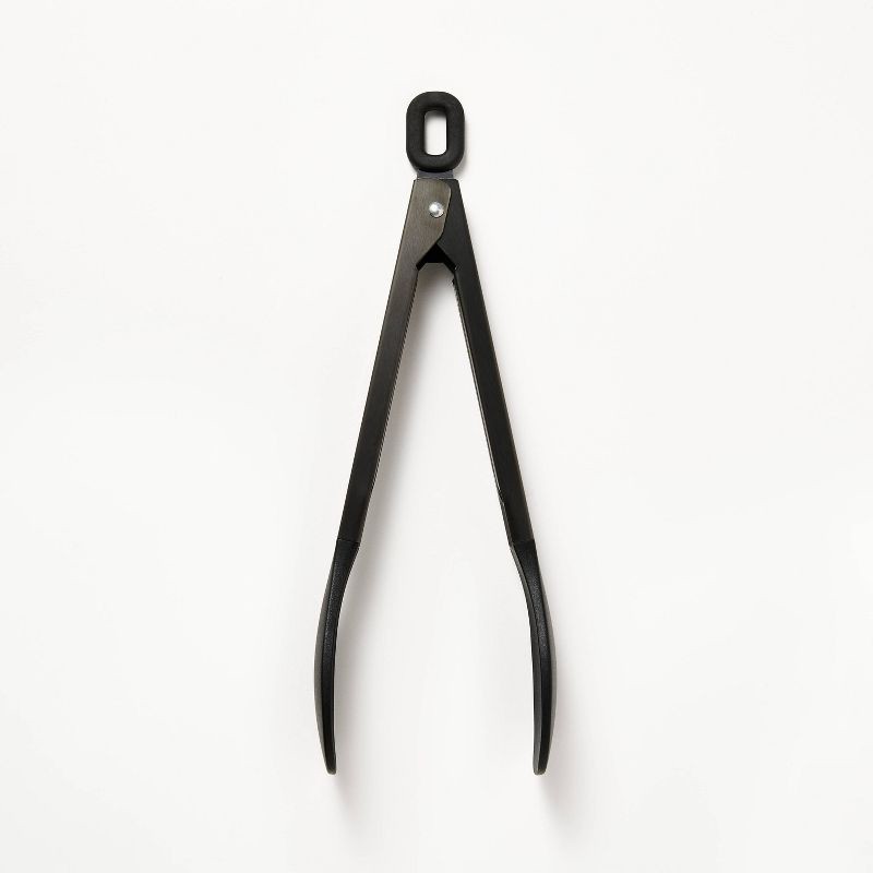 slide 1 of 4, 9" Stainless Steel Tongs with Silicone Head Matte Black - Figmint™: Kitchen Tongs, Dishwasher-Safe, Cooking & Salad Use, 1 ct