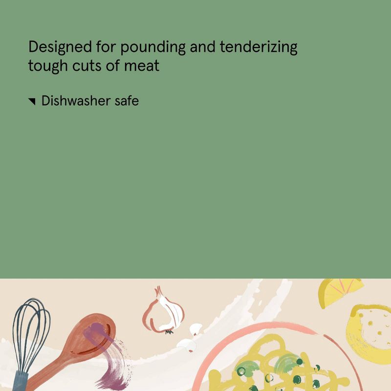 slide 4 of 4, Stainless Steel Meat Tenderizer Silver - Figmint™: Dishwasher-Safe Mallet, 9.5" Height, 2" Width, 0.7 lbs, 0.7 lb