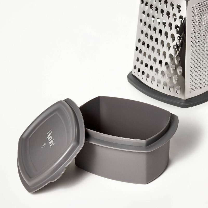 slide 4 of 4, Stainless Steel Box Grater with Removable Bottom Container and Lid Silver/Gray - Figmint™: Cheese Grater Handheld, Dishwasher-Safe, 1 ct