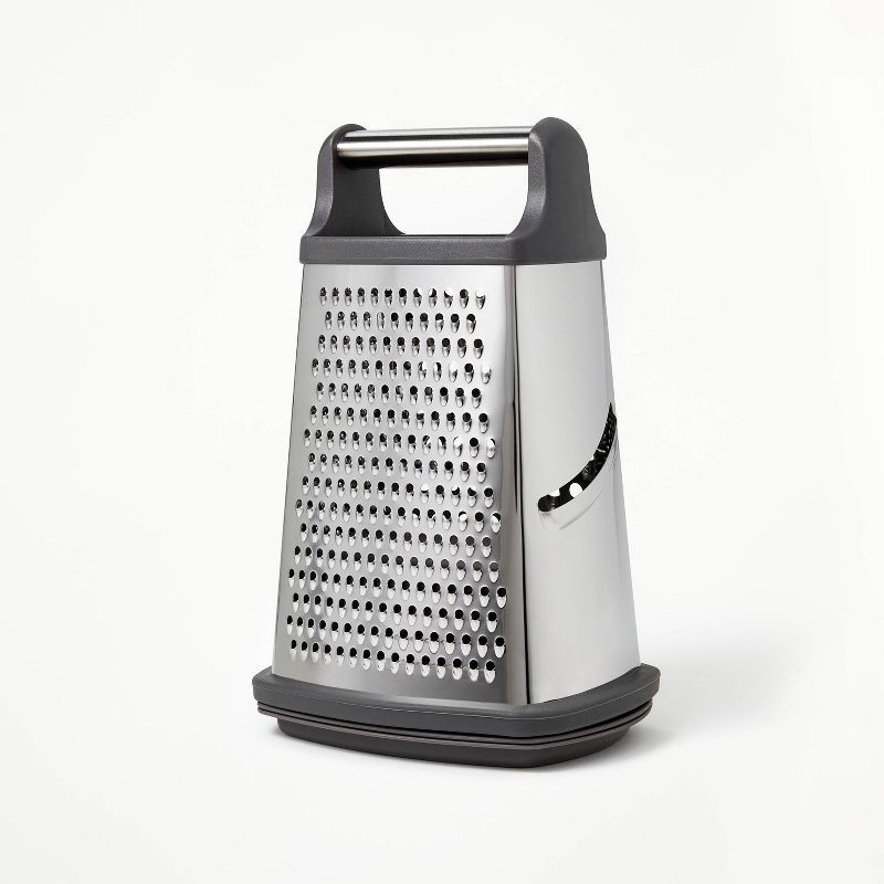 slide 1 of 4, Stainless Steel Box Grater with Removable Bottom Container and Lid Silver/Gray - Figmint™: Cheese Grater Handheld, Dishwasher-Safe, 1 ct