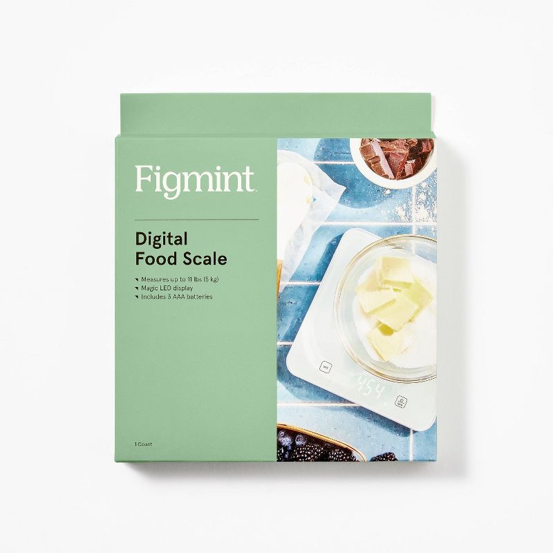 slide 4 of 5, 11lb Digital Kitchen Food Scale White - Figmint™: Touch Controls, Metric Conversion, LCD Display, 1 Year Warranty, 11 lb