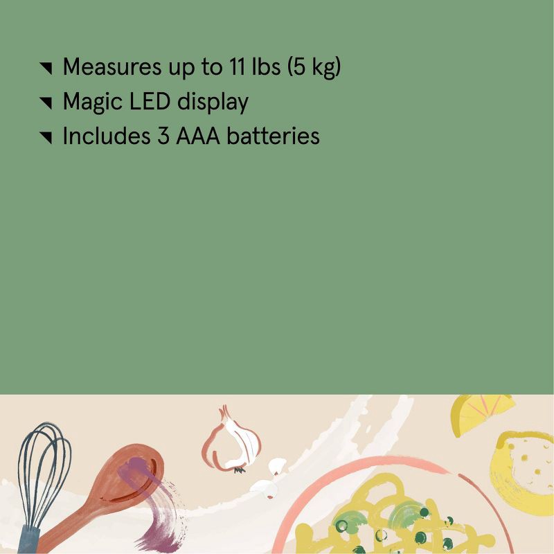 slide 5 of 5, 11lb Digital Kitchen Food Scale White - Figmint™: Touch Controls, Metric Conversion, LCD Display, 1 Year Warranty, 11 lb