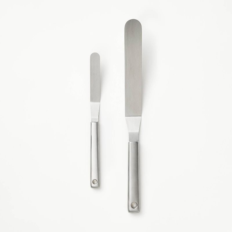 slide 1 of 4, 2pk Stainless Steel Icing Spatula Set Silver - Figmint™: Offset Frosting Knife for Baking, Dishwasher-Safe, 2 ct