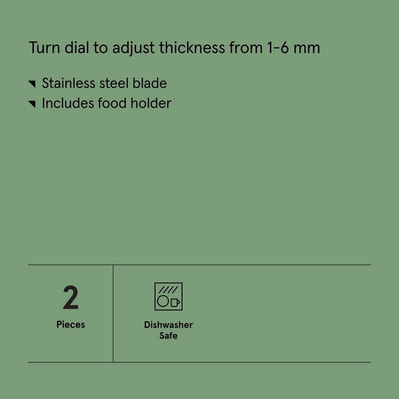 slide 5 of 5, Hand Held Mandoline Green - Figmint™: Stainless Steel Cucumber Slicer, Dishwasher-Safe Kitchen Tool, 1 ct