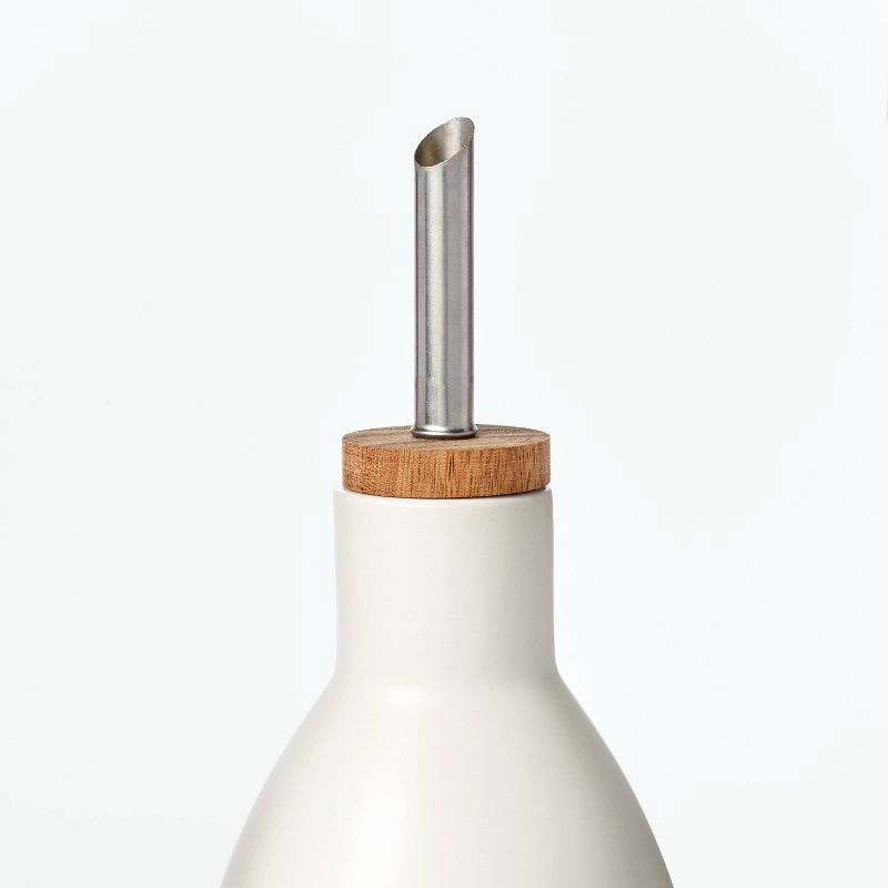 slide 3 of 3, Ceramic Oil Pour Bottle Cream - Figmint™: Stoneware Oil Dispenser with Stainless Steel & Wood Lid, 18.7oz Capacity, 18.7 oz