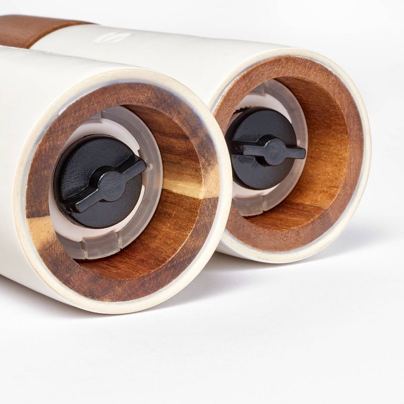 slide 3 of 4, Ceramic Salt and Pepper Grinder Set Cream - Figmint™: Wood & Stoneware, 6.25" Height, 55 Volume Capacity, 2-Piece Set, 1 ct
