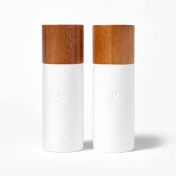 Ceramic Salt and Pepper Grinder Set Cream - Figmint™: Wood & Stoneware, 6.25" Height, 55 Volume Capacity, 2-Piece Set