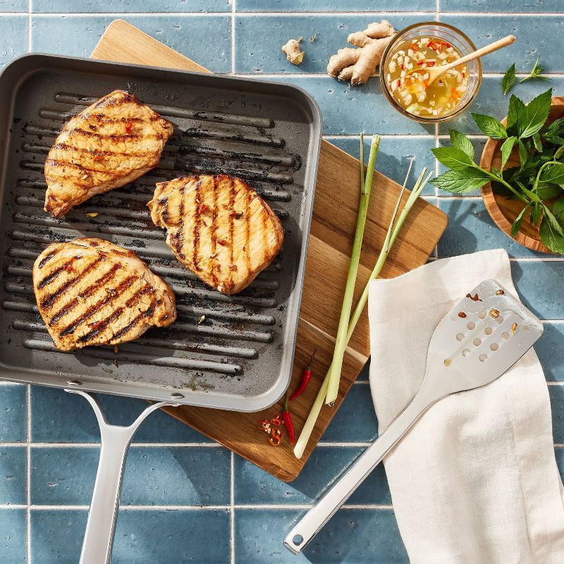 slide 2 of 3, Stainless Steel Slotted Turner Silver - Figmint™: Metal Spatula for Cooking, Dishwasher-Safe, 12.99" Length, 1 ct