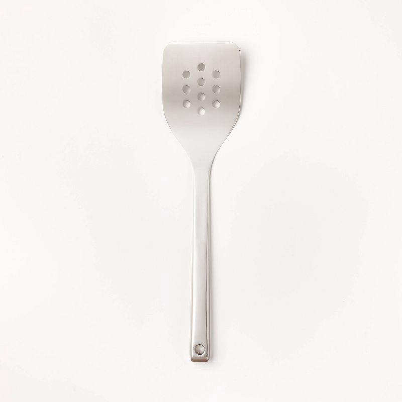 slide 1 of 3, Stainless Steel Slotted Turner Silver - Figmint™: Metal Spatula for Cooking, Dishwasher-Safe, 12.99" Length, 1 ct
