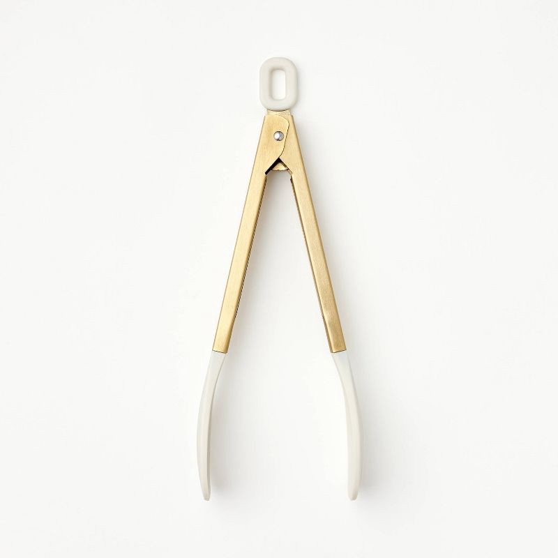 slide 1 of 3, 9" Stainless Steel Tongs with Silicone Champagne Light Gold - Figmint™: Kitchen Cooking & Salad Utensil, 1 ct