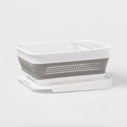 Plastic Collapsible Dish Rack with Drip Tray White - Brightroom™: Freestanding Drying Rack with Drain Board