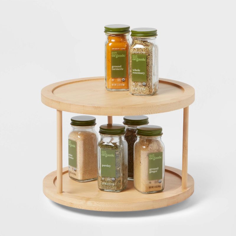 slide 3 of 3, 2-Tier Bamboo Lazy Susan Turntable Yellow - Brightroom™: Kitchen Storage Organizer, Spice Organization, 10"x10"x7", 1 ct