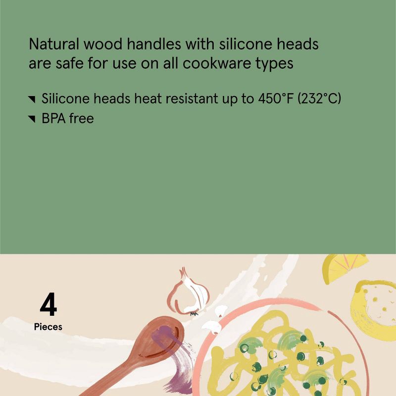 slide 5 of 5, 4pc Wood Kitchen Utensil Set Brown - Figmint™: Wooden Cooking Utensils, Hand Wash, Adult Use, 4 ct