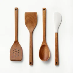 4pc Wood Kitchen Utensil Set Brown - Figmint™: Wooden Cooking Utensils, Hand Wash, Adult Use