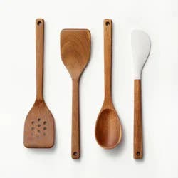 4pc Wood Kitchen Utensil Set Brown - Figmint™: Wooden Cooking Utensils, Hand Wash, Adult Use