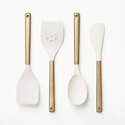 4pc Stainless Steel/Nylon Kitchen Utensil Set Champagne - Figmint™: Figmint Utensils, Cooking Spatula & Spoon, Dishwasher-Safe