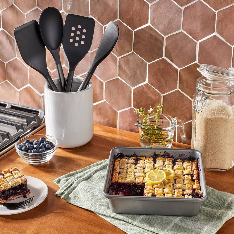 slide 2 of 4, 4pc Stainless Steel/Nylon Kitchen Utensil Set Black - Figmint™: Silicone Cooking Tools, Dishwasher-Safe Spatula & Spoon, 4 ct