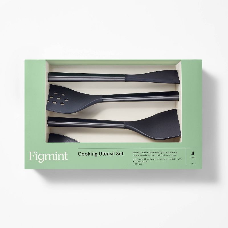 slide 4 of 4, 4pc Stainless Steel/Nylon Kitchen Utensil Set Black - Figmint™: Silicone Cooking Tools, Dishwasher-Safe Spatula & Spoon, 4 ct