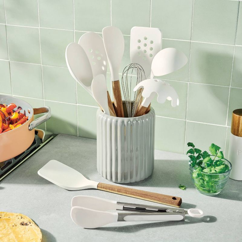 slide 2 of 4, 10pc Wood/Nylon Kitchen Utensil Set Brown - Figmint™, 10 ct