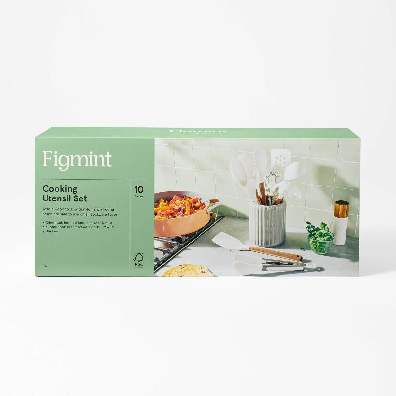 slide 4 of 4, 10pc Wood/Nylon Kitchen Utensil Set Brown - Figmint™, 10 ct