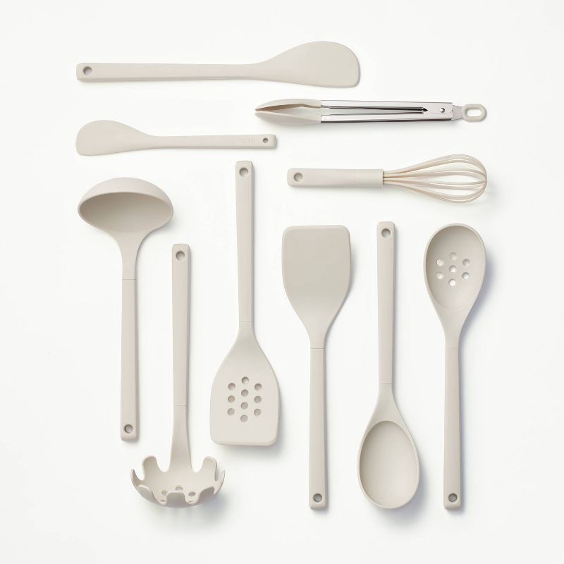 slide 1 of 4, 10pc Soft Grip Nylon Kitchen Utensil Set Gray - Figmint™, 10 ct