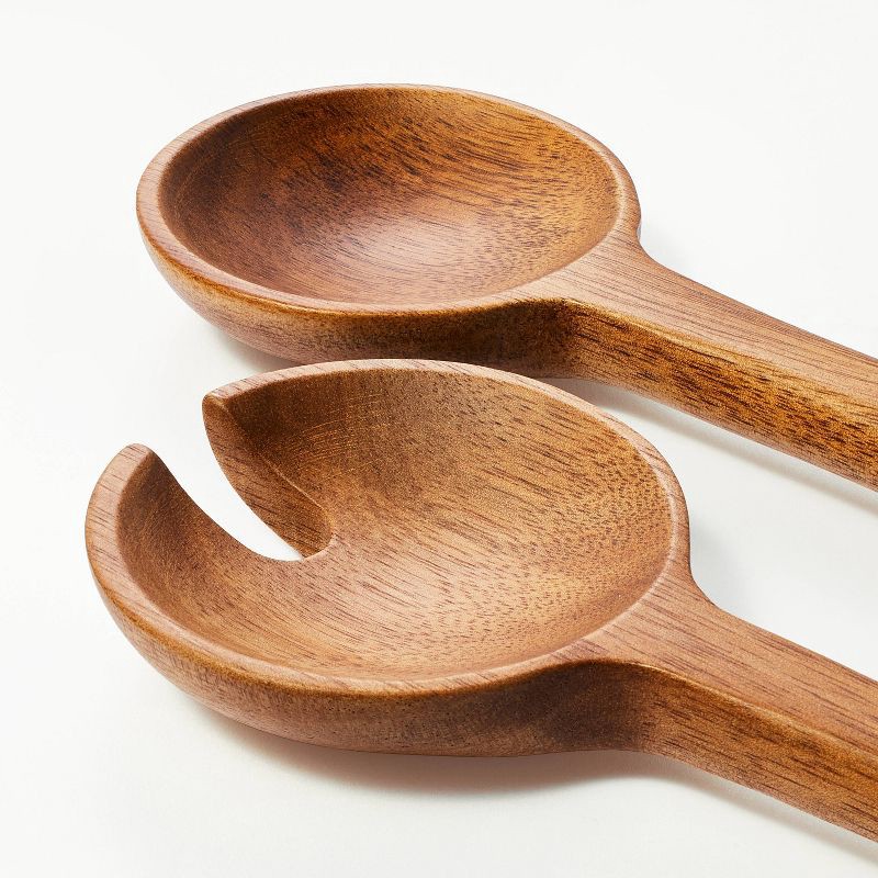 slide 3 of 4, 2pk Wood Salad Serving Spoon Set Brown - Figmint™: Acacia Salad Tongs, Kitchen Utensils, Hand Wash, 2 ct