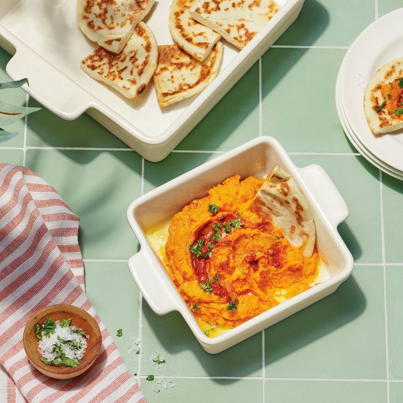 slide 2 of 6, 2pc Stoneware Square Baking Dish Set Cream - Figmint™, 2 ct