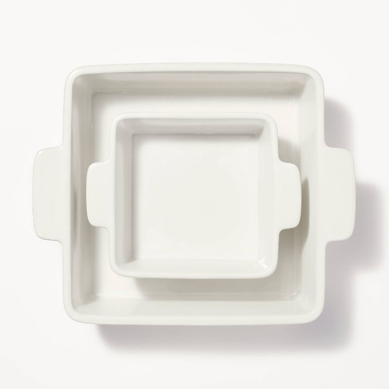slide 3 of 6, 2pc Stoneware Square Baking Dish Set Cream - Figmint™, 2 ct