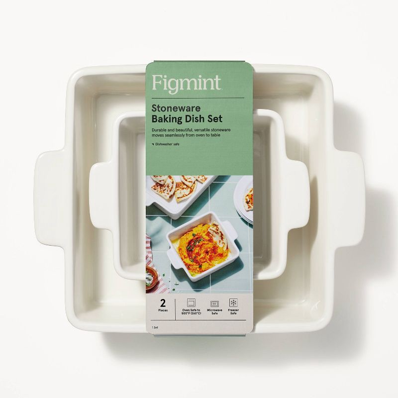 slide 5 of 6, 2pc Stoneware Square Baking Dish Set Cream - Figmint™, 2 ct