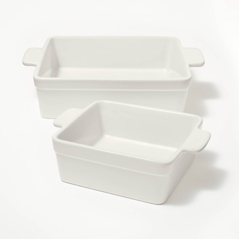 slide 1 of 6, 2pc Stoneware Square Baking Dish Set Cream - Figmint™, 2 ct