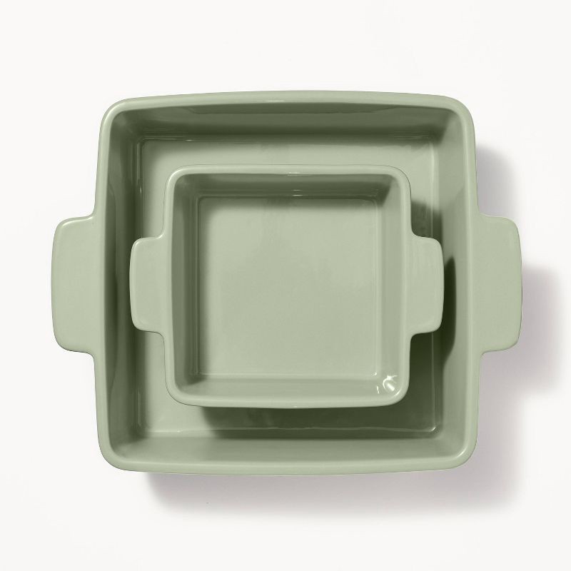 slide 3 of 6, 2pc Stoneware Square Baking Dish Set Sage Green - Figmint™: Figmint Kitchen Bakeware, Microwave & Oven Safe, 2 ct