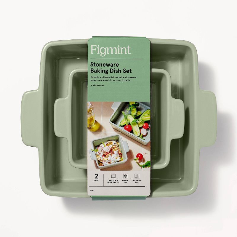 slide 5 of 6, 2pc Stoneware Square Baking Dish Set Sage Green - Figmint™: Figmint Kitchen Bakeware, Microwave & Oven Safe, 2 ct