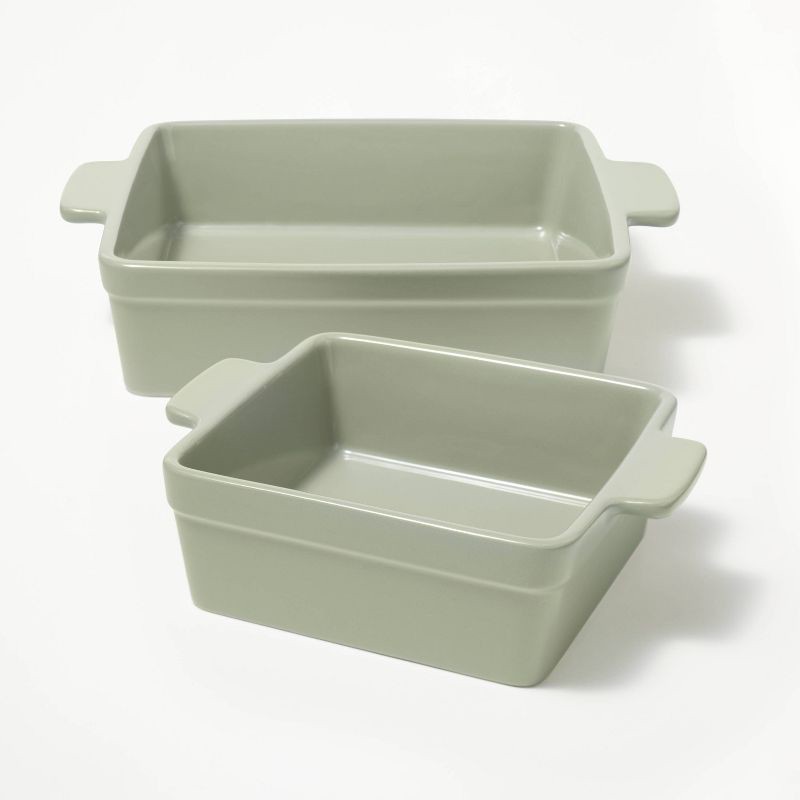 slide 1 of 6, 2pc Stoneware Square Baking Dish Set Sage Green - Figmint™: Figmint Kitchen Bakeware, Microwave & Oven Safe, 2 ct