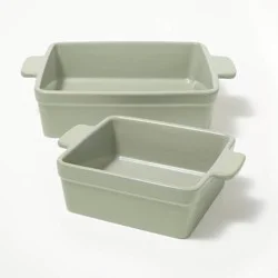 2pc Stoneware Square Baking Dish Set Sage Green - Figmint™: Figmint Kitchen Bakeware, Microwave & Oven Safe